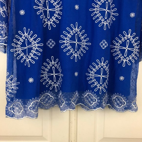 Alfani Blue and White Embroidered Blouse - Picture 8 of 13